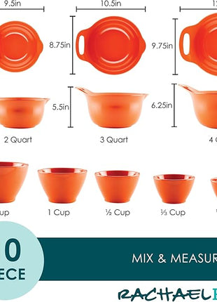Rachael Ray Pantryware Mixing Bowl Measuring Cup and Utensil Set, 10 Piece, Orange