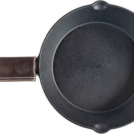 Hide & Drink, Hot Handle, Cast Iron Protector, Panhandle Potholder, Slides On/Off Easily onto Metal Skillet Grips, Full Grain Leather, Handmade (Bourbon Brown White Stitching)