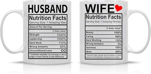 CBTwear Husband And Wife Nutrition Facts - 11oz Ceramic Coffee Mug Couples Sets Funny Husband And Wife Anniversary Cups - Couple Bachelorette For Him And Her Wedding Engagement Bride To Be-
