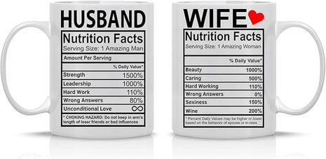 CBTwear Husband And Wife Nutrition Facts - 11oz Ceramic Coffee Mug Couples Sets Funny Husband And Wife Anniversary Cups - Couple Bachelorette For Him And Her Wedding Engagement Bride To Be-
