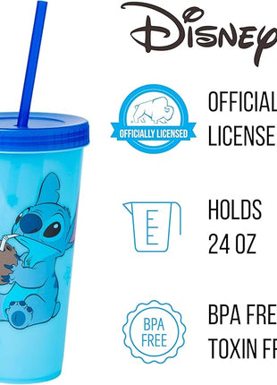 Silver Buffalo Disney Lilo and Stitch Angel Coconut Flowers 2 Count Color Change Plastic Tumbler, 24-Ounce (Pack of 12)