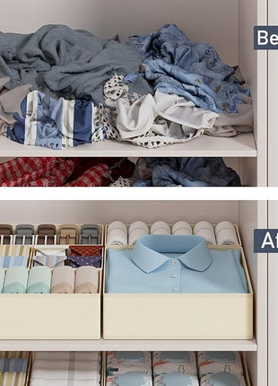 DIMJ Drawer Organizer Clothes, 18 Pack Dresser Organizer, Foldable Closet Organizers and Storage, Fabric Dresser Bins, Drawer Dividers for Nursery, Baby Clothes, Underwears, Sock (Beige)