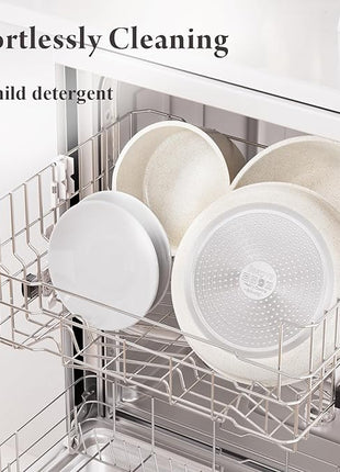 Ceramic Nonstick Cookware Set, Healthy,Non Toxic,17-Pieces Pots and Pans Set Removable Handles,Induction RV Kitchen Set,Stain & Scratch-resistant,Dishwasher/Oven Safe,PFAS/PFOA Free,Cream White