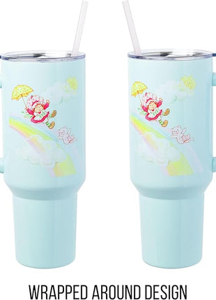 Silver Buffalo Strawberry Shortcake and Custard Stainless Steel Tumbler with Handle, Fits in Standard Cup Holder, 40 Ounces