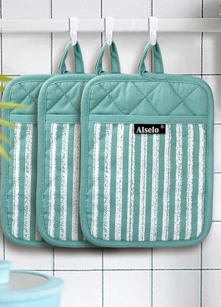 Silicone Pot Holders Set of 3 Heat Resistant & Non Slip Potholders, Professional Oven Hot Pads with Pockets Mitts for Kitchen Cooking Baking Barbecue