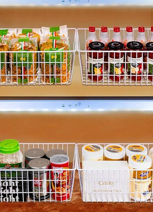 SANNO Freezer Baskets Wire Storage Baskets Closet Storage Baskets Bins Refrigerator Storage Containers for Home Office, Bathroom, Pantry Organization Storage Bins -Set of 3, White, 15.7"