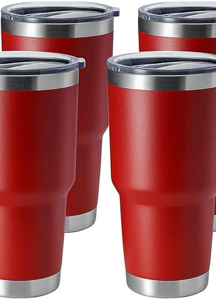 HASLE OUTFITTERS 30oz Stainless Steel Tumbler, Double Wall Vacuum Insulated Travel Mug Tumbler, Durable Insulated Coffee Mug, Gift Box Set (Red, 4)