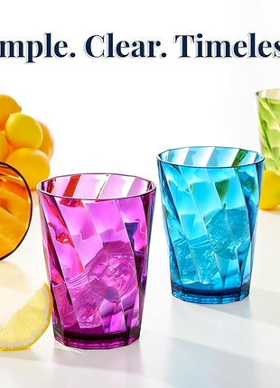 US Acrylic Optix Plastic Reusable Drinking Glasses (Set of 8) 14oz Rocks Cups in Jewel Tone Colors | BPA-Free Tumblers, Made in USA | Top-Rack Dishwasher Safe