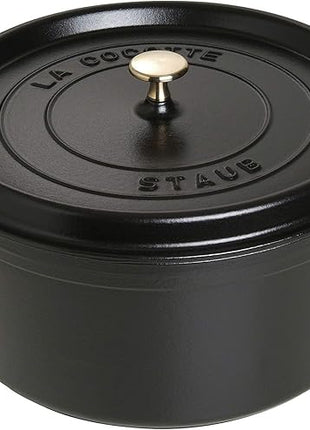 STAUB Cast Iron Dutch Oven 9-qt Round Cocotte, Made in France, Serves 9-10, Black Matte
