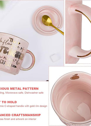 Teacher Appreciation Gifts for Women, Christmas, Birthday, Retirement, Back to School, Graduation, End of Year Gifts - The Influence of A Teacher Can Never Be Erased, 14oz Golden Pattern Marble Mug