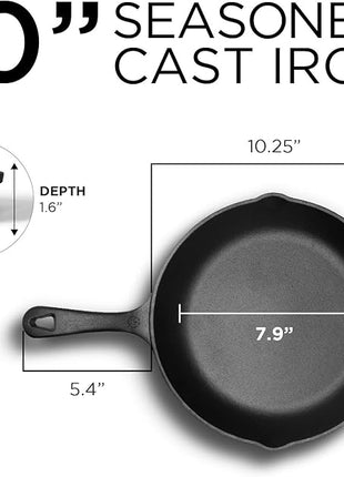 Commercial CHEF 10 Inch Cast Iron Skillet, Pre-Seasoned Cast Iron Pan with Dual Pour Spouts