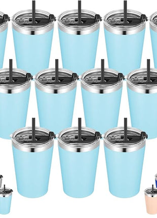 VEGOND 12oz Tumbler Stainless Steel Tumbler bulk Vacuum Insulated Double Wall Travel Tumbler with Lid and Straw Reusable Tumbler, Sky blue 12 Pack