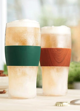 Host Freeze, Frozen Mugs, Freezable Pint Set, Beer Keep Your Drinks Cold, Double Walled Insulated Glasses, Tumbler for Iced Coffee, 16oz, Set of 2, Green