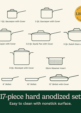 Cuisinart 17-Piece Cookware Set, Chef's Classic Nonstick Hard Anodized, 66-17