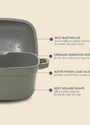 Crock-Pot Northvale Cast Aluminum Lightweight Durable 5.2 Quart Heavy Duty Dutch Oven Pot With Lid, Oven Safe, Dual Handles - Matte Sage Green