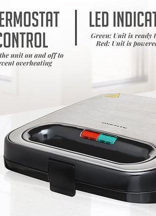 OVENTE Electric Panini Press Grill with Nonstick Plates, LED Indicator Lights, Thermostat Control, Cool Touch Handle, Compact Sandwich Maker Perfect for Cooking Breakfast, Snacks & More, Black GP0401B