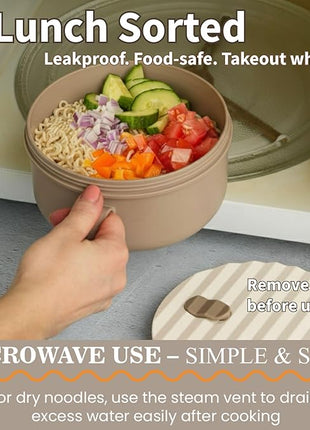 AI LOVE PEACE Ramen Bowl, 40 oz Microwaveable Noodle Cooker for Ramen, Pho, Soup, and Pasta, Dishwasher Safe and Portable, Ideal for Home, Office, Dorm, or Gift (Beige)