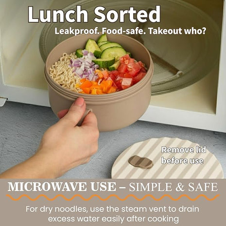 AI LOVE PEACE Ramen Bowl, 40 oz Microwaveable Noodle Cooker for Ramen, Pho, Soup, and Pasta, Dishwasher Safe and Portable, Ideal for Home, Office, Dorm, or Gift (Beige)