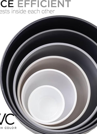 COOK WITH COLOR Prep Bowls with Lids- Wide and Deep Nesting Plastic Small Mixing Bowl Set with Lids, 12 Piece Set - Deep Bowls, Black/White