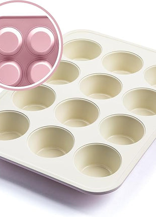 GreenLife 12-Cup Muffin Pan, PFAS-Free Healthy Nonstick Baking Tray, 11.4" x 1.9" x 15.9", Durable Ceramic Bakeware, Cupcakes, Egg Bites, Tarts, Brownies, Pink