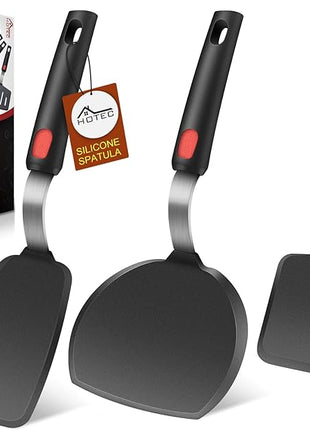 Hotec Silicone Spatula Turner for Nonstick Cookware, Cooking Spatulas 600°F Heat Resistant Large Flexible Rubber Spatula Set of 3, Kitchen Utensils for Flipping Eggs, Burgers, Pancakes, Crepes