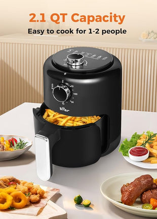 Bear Small Air Fryer 2.1 QT, Mini Airfryer Adjustable Time&Temp Control, Compact Size Space Saving for 1-2 People Quick Healthy Meals Snack in Minutes with Nonstick Basket