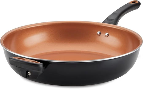 Farberware Glide Deep Nonstick Frying Pan / Fry Pan / Skillet with Helper Handle - 12.5 Inch, Black