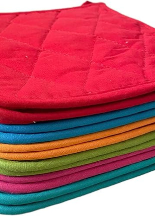 Classic Home 12 Pack (Dozen) Pot Holders, Cotton, Heat Resistant, Kitchen Essential, Potholder Set, Trivet for Cooking and Baking with Hanging Loops