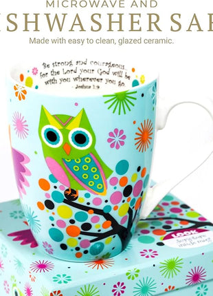 Divinity Boutique Owl Mug - Inspirational Ceramic Coffee Mug with Scripture for Women, Mom, Friends, Owl Lovers that is Colorful and Dishwasher Safe