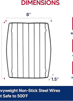 HIC Kitchen Roasting V-Shaped Baking Rack, Nonstick-Coated Steel, Fits Smaller Roasting Pans, 8 x 10.375 x 1.5-Inches