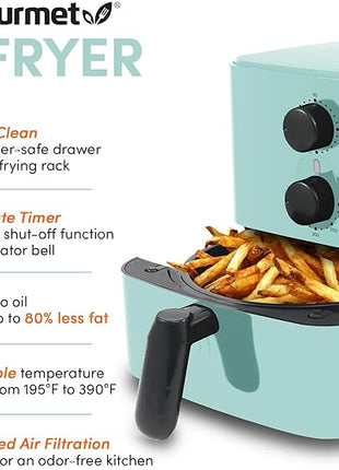 Elite Gourmet EAF-3218BL Personal 1.1Qt Compact Space Saving Electric Hot Air Fryer Oil-Less Healthy Cooker, Timer & Temperature Controls, PFOA Free, Mint