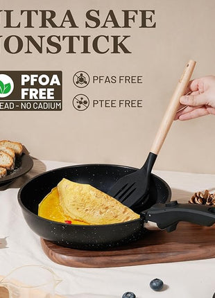 KIKCOIN 20 Pcs Pots and Pans Set Non Stick, Detachable Handle Cookware Sets Nonstick, Non Toxic Induction RV Kitchen Cooking Set with Removable Handles, Dishwasher/Oven Safe, Easy Clean (Black)