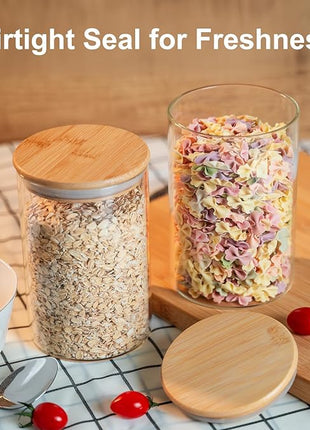 YUNCANG Glass Food Storage Jars 50oz [Set of 6],Clear Glass Food Storage Containers with Airtight Bamboo Lid Stackable Kitchen Canisters for Candy,Cookie,Rice,Sugar,Flour,Pasta