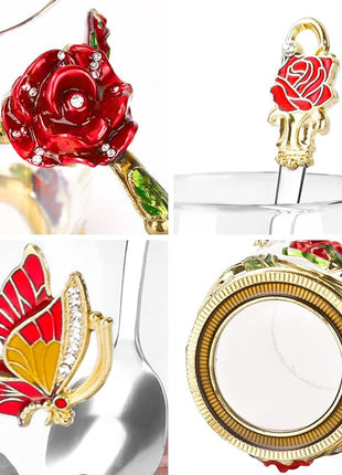 OEAGO Gifts for Women Mom Mothers Tea Cup Best Birthday Butterfly Rose Gifts for Her from Daughter Son Glass Coffee Christmas Enamels Mug Lead-Free with Spoon Set