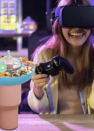 Snack Bowl for Stanley Cup 40 oz with Handle-Perfectly Compatible with Stanley Quencher H2.0 Tumbler 40 oz with Handle, Reusable Silicone Snack Tray, Stanley cup accessories (Blue Snack Bowl)