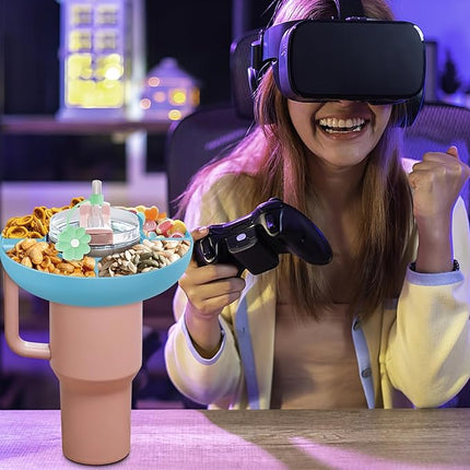 Snack Bowl for Stanley Cup 40 oz with Handle-Perfectly Compatible with Stanley Quencher H2.0 Tumbler 40 oz with Handle, Reusable Silicone Snack Tray, Stanley cup accessories (Blue Snack Bowl)