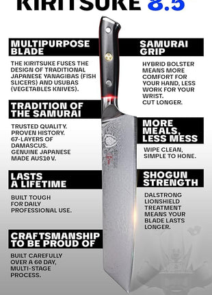 Dalstrong Kiritsuke Chef Knife - 8.5 inch - Shogun Series Elite - Damascus - Japanese AUS-10V Super Steel Kitchen Knife - Premium Black G10 Handle - Razor Sharp Knife - Chef's Knife - w/Sheath