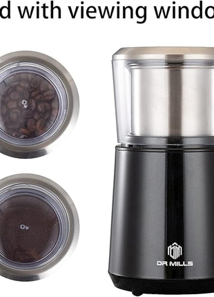 DR MILLS DM-7451 Electric Coffee Grinder, Coffee Bean Grinder Electric Dried Spice, Nut, Herb Grinder, Detachable Cup, Dishwashable, SUS304 Stainless Steel
