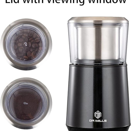 DR MILLS DM-7451 Electric Coffee Grinder, Coffee Bean Grinder Electric Dried Spice, Nut, Herb Grinder, Detachable Cup, Dishwashable, SUS304 Stainless Steel