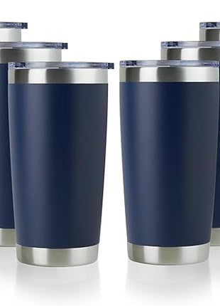 DOMICARE 20oz Stainless Steel Tumbler Bulk with Lid, Double Wall Vacuum Insulated Travel Mug, Powder Coated Coffee Cup (Powder Navy, 8)