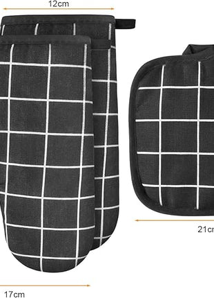 AUAUY Oven Mitts and Pot Holders 6PCS Set, 392°F Heat Resistant Cooking Gloves and Hot Pads Baking Mittens Grilling Gloves BBQ Gloves Non-Slip Kitchen Mittens for Oven Cooking Baking Grilling