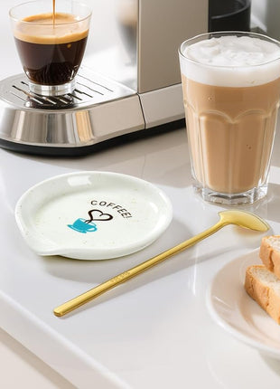 FANGSUN Coffee Spoon and Rest Set,Mini Spoon Holder for Teaspoon, Stirrers, Farmhouse Ceramic 3.5-Inch Small Tea Spoon Rest for Coffee Bar Accessories/Station Decor/Ideas Gifts, White