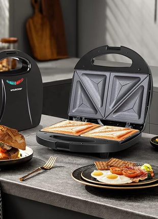 Aigostar 2in1 Sandwich Maker Panini Press Grill with Nonstick Plates, Double-Sided Heating Electric Sandwich Press Grill, Breakfast Sandwich Toaster Grilled Cheese Maker Snacks with Easy Cut Edges