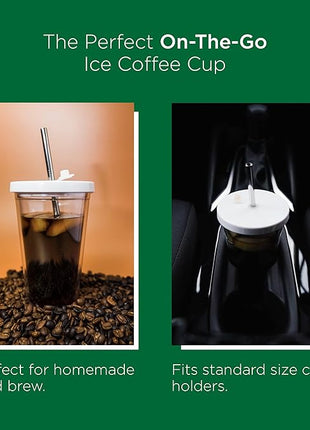 Reusable Iced Coffee Cup (16 Oz/Grande), Leak Proof and Double Wall Insulated Iced Coffee Tumbler, Come with Reusable Plastic and Metal Straws and Straw Cleaner - White