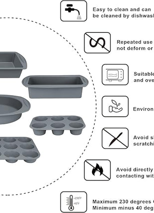 Economical 7in1 Nonstick Silicone Baking Cake Pan Cookie Sheet Molds Tray, Heat Resistant Bakeware Tools for Muffin Loaf Bread Pizza Cupcake