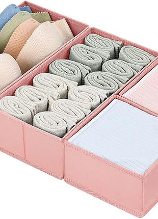 DIMJ Drawer Organizers for Clothing, Set of 4 Dresser Drawer Organizers, Fabric Closet Organizers and Storage, Drawer Dividers for Baby Clothes, Socks, Belt, Tie (Pink)