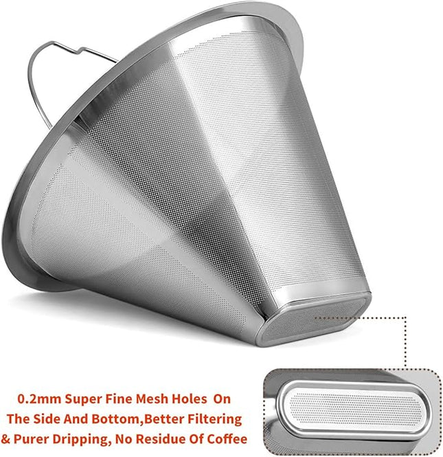 #4 Reusable Permanent Cone Coffee Filters, 8~12 Cup Size 4 Coffee Filters, Perfect Fit for Cuisinart Hamilton Beach Coffee Maker Filter, Replace Cuisinart GTF Gold Tone Coffee Filters