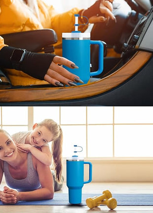 Silicone Spill Stopper Set Compatible with Stanley Cup 2.0 30oz & 40oz with Straw Cover (Set of 2, Azure)