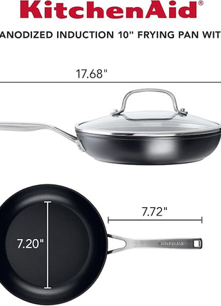 KitchenAid Hard Anodized Induction Nonstick Frying Pan Set With Tempered Lids, 4-Piece - 10 & 12 Inch – Durable, Even Heating, Oven Safe to 500°F, Dishwasher Safe, Easy-Clean