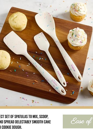 Trudeau Confetti Silicone Utensil Set – 11" Spatula, 11" Spoonula & 8" Small – Reinforced hybrid flexible silicone, BPA-free, heat resistant to 428°F, ergonomic & dishwasher safe.